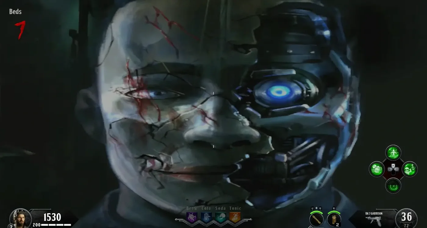 The face of an A.D.A.M. unit seen in game in the Beds, Alpha Omega, Call of Duty Black Ops 4 Zombies