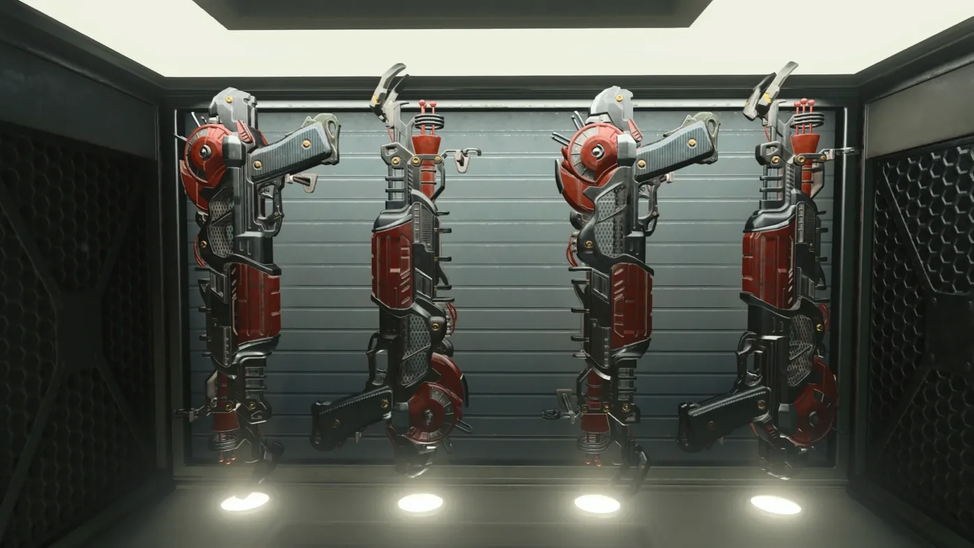 The open cabinet holding four Ray Gun Mark II frames, Alpha Omega, Call of Duty Black Ops 4 Zombies