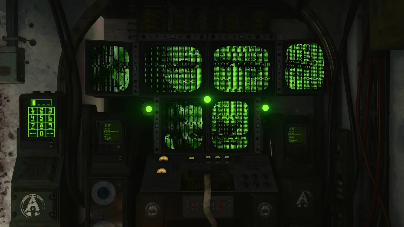 The face of Rushmore drawn in green characters on the screens of his terminal, Alpha Omega, Call of Duty Black Ops 4 Zombies