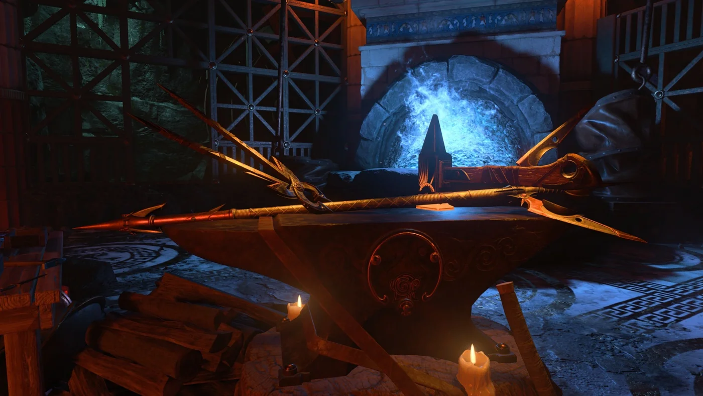 The Pegasus Strike spear lying on the anvil of the forge in the Cliff Ruins, Ancient Evil, Call of Duty Black Ops 4 Zombies