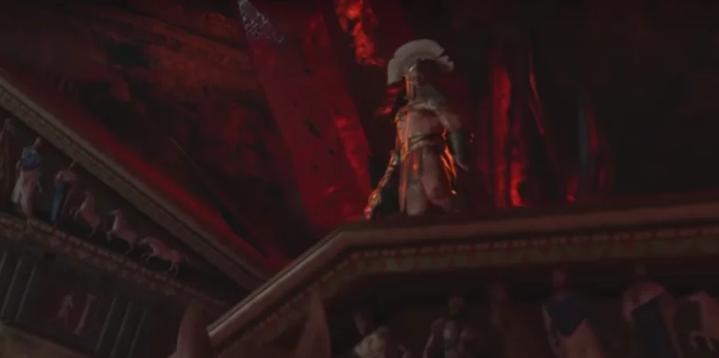 Perseus attacking Pegasus on a staircase of Mount Olympus, red light, Ancient Evil, Call of Duty Black Ops 4 Zombies