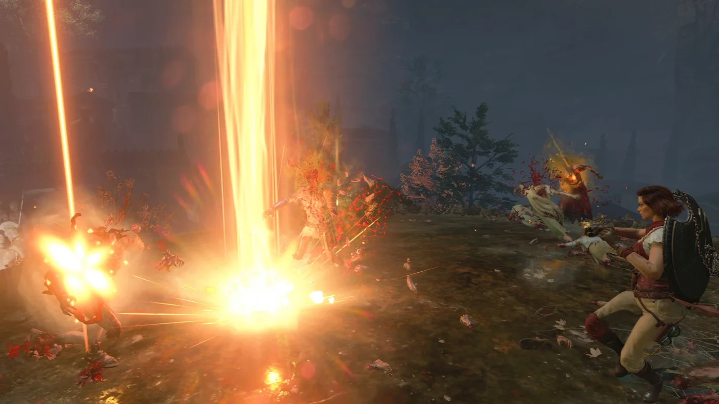 Scarlett Rhodes firing the beam of light of the Redeemed Hand of Hemera, Ancient Evil, Call of Duty Black Ops 4 Zombies