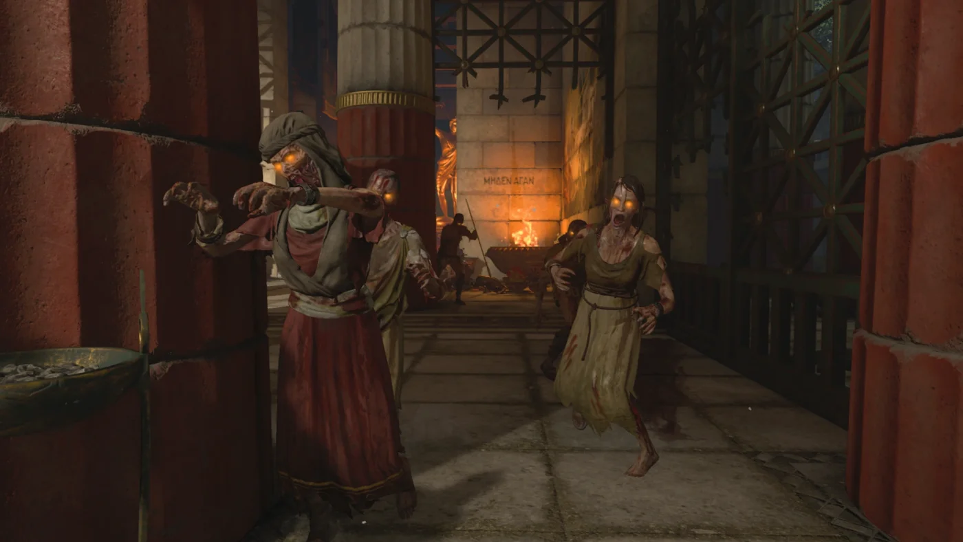 Zombies of Delphi in ancient robes walking down a corridor of the city, Ancient Evil, Call of Duty Black Ops 4 Zombies