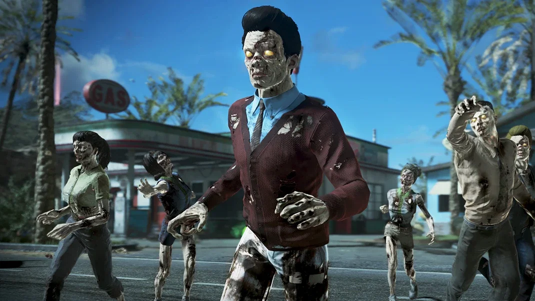 Zombies of Sonova Beach walking past the gas station, promotional image, Attack of the Radioactive Thing, Call of Duty Infinite Warfare Zombies