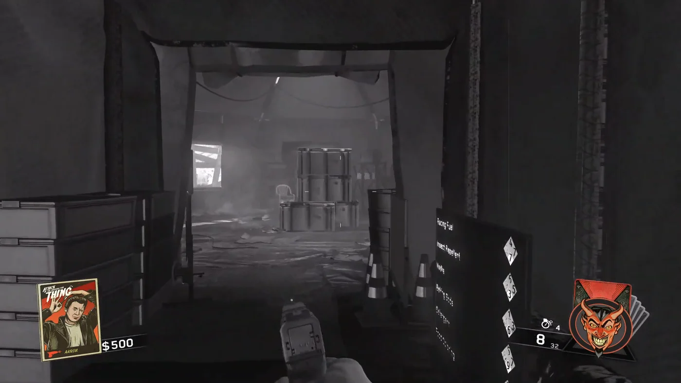 A chalkboard of the tent listing the ingredients of the chemistry step, each with its diamond, Attack of the Radioactive Thing, Call of Duty Infinite Warfare Zombies