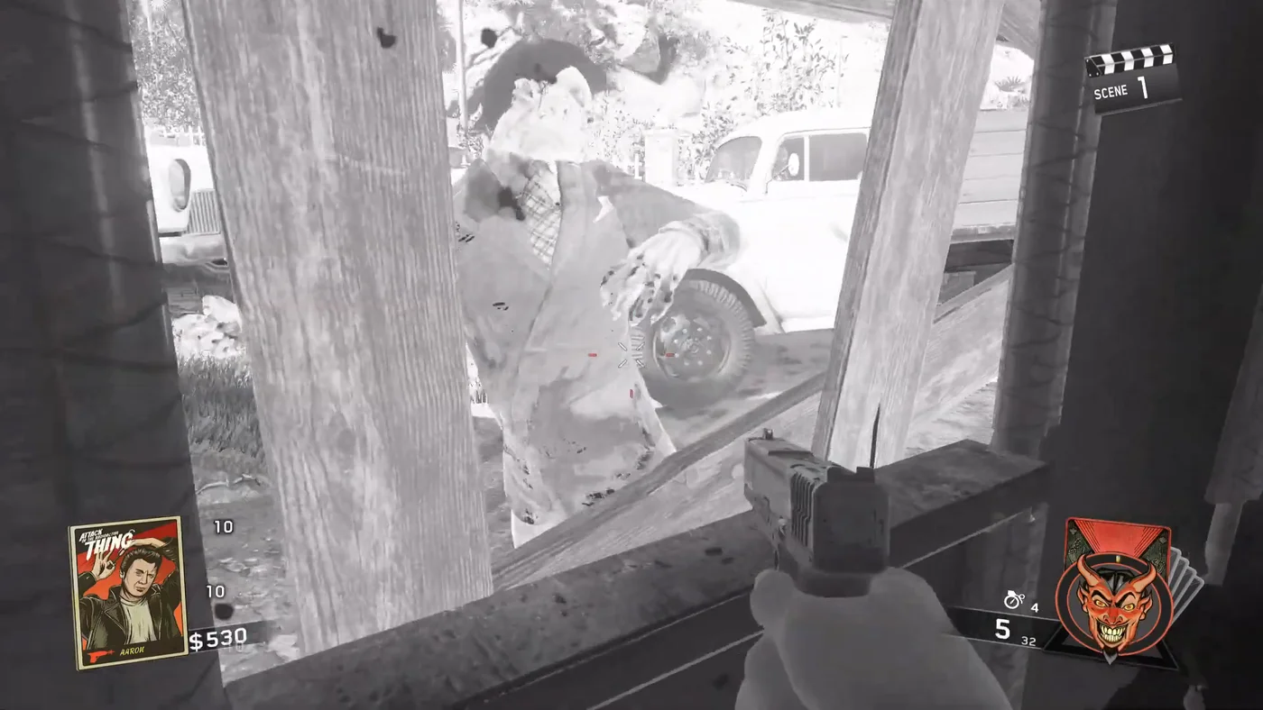 A zombie behind the planks of a boarded window of the tent, Attack of the Radioactive Thing, Call of Duty Infinite Warfare Zombies