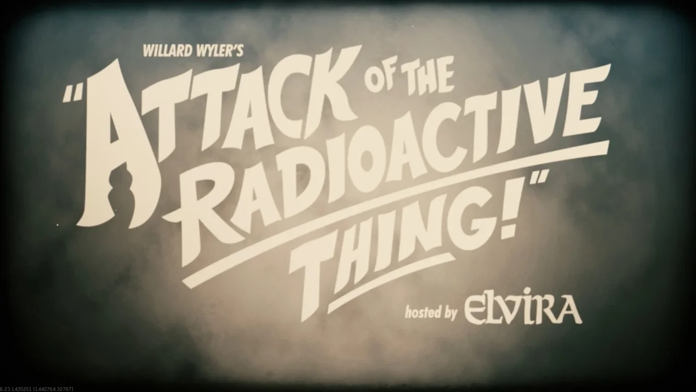 The title card of the film, Willard Wyler's Attack of the Radioactive Thing!, hosted by Elvira, Attack of the Radioactive Thing, Call of Duty Infinite Warfare Zombies