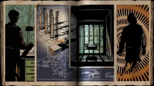 The Zombies Chronicles loading screen of Ascension, drawn as an open notebook, Ascension, Call of Duty Black Ops III Zombies