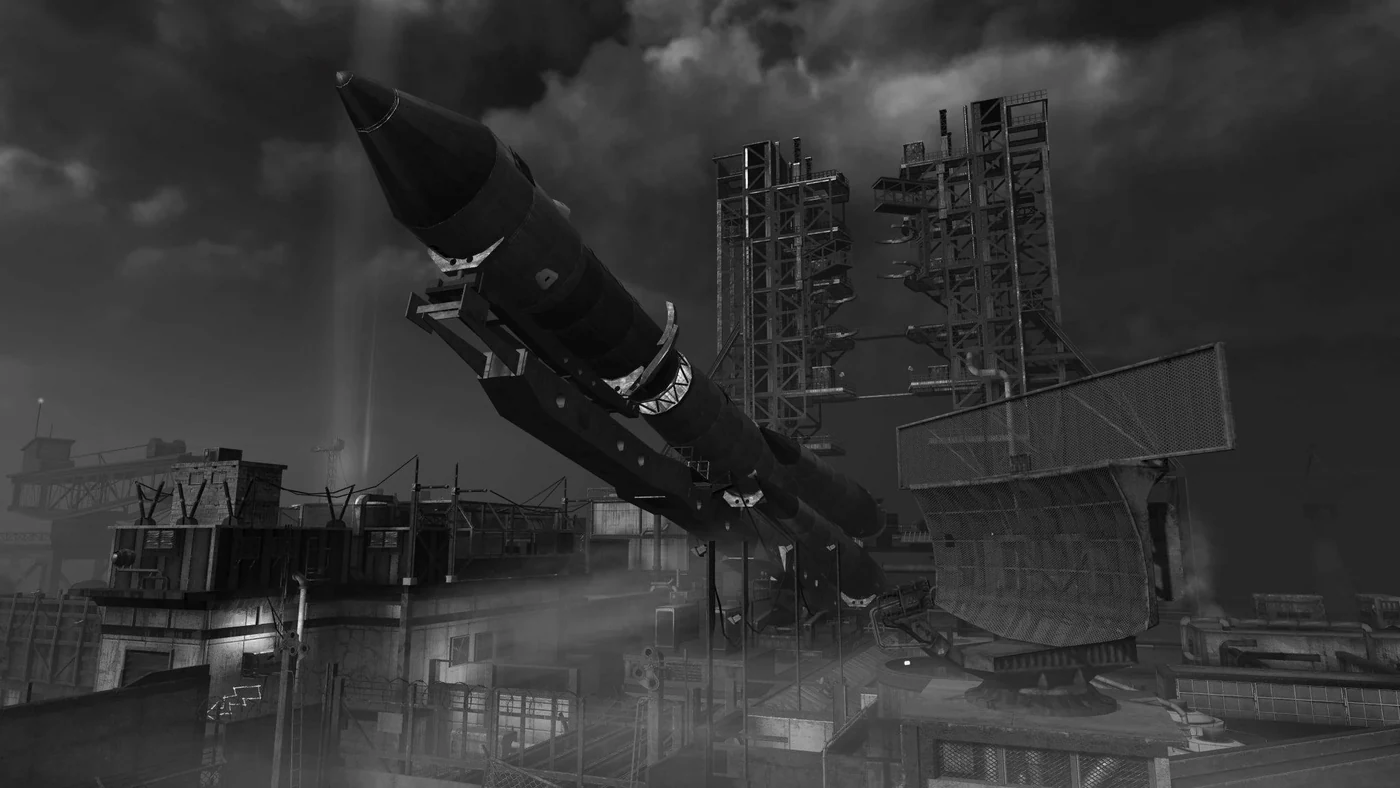 The rocket being lifted onto the launch pad by its gantry in Ascension, Call of Duty Black Ops Zombies