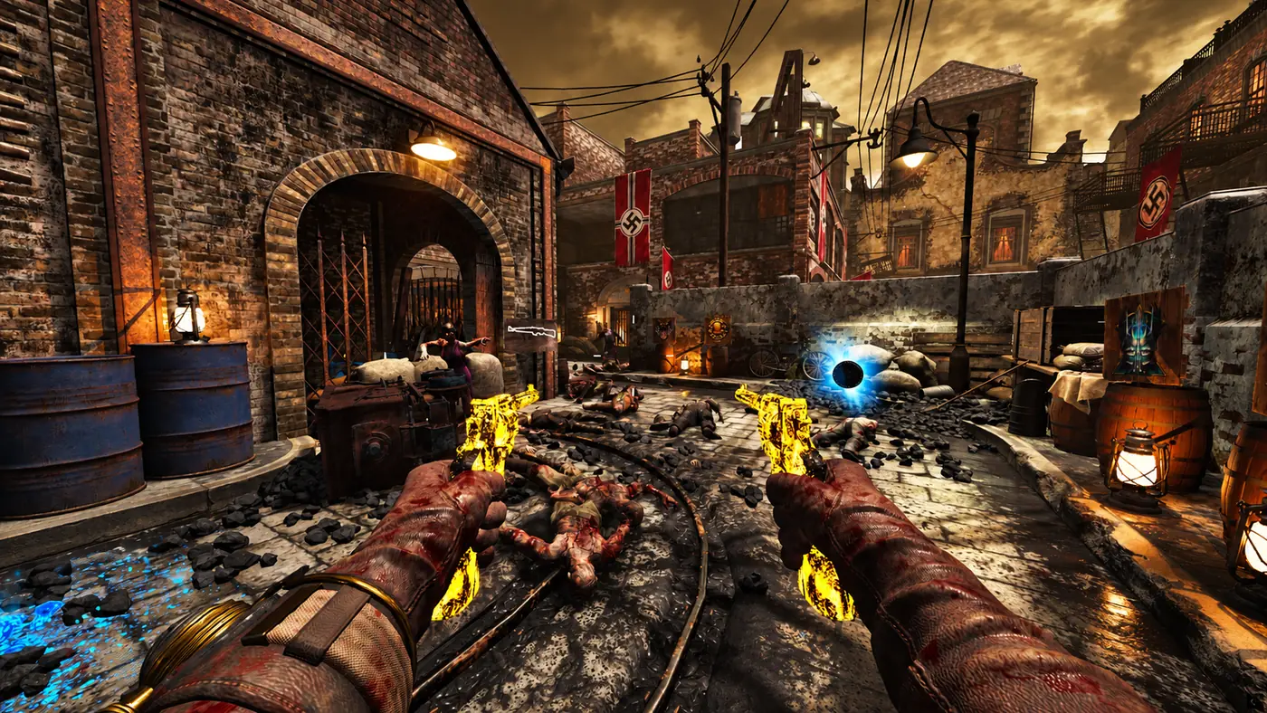 The gold Tea & Biscuits pistols in the middle of the First Room, over the mine cart rails, Atonement, Black Ops III custom Zombies