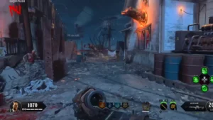 The flaming Cerberus head on the white house of Eagle Plaza, Blood of the Dead, Call of Duty Black Ops 4 Zombies