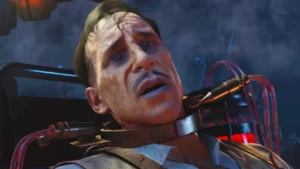 Richtofen strapped to the Dark Mechanism in the ending cinematic, Blood of the Dead, Call of Duty Black Ops 4 Zombies