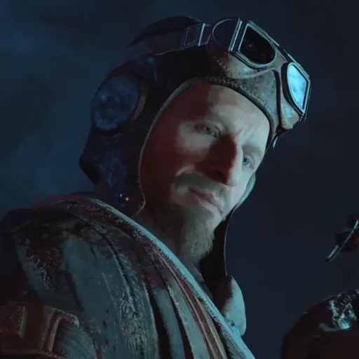 Nikolai Belinski of the Primis crew in his aviator cap, ending cinematic, Blood of the Dead, Call of Duty Black Ops 4 Zombies