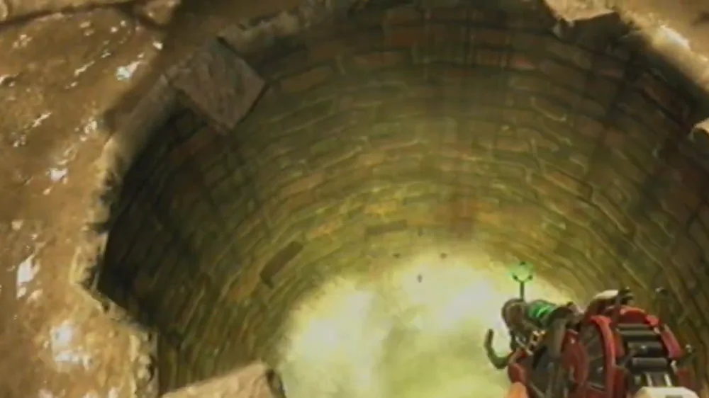 The broken maze fountain, its hole glowing, the portal back to Processing in Buried, Call of Duty Black Ops II Zombies