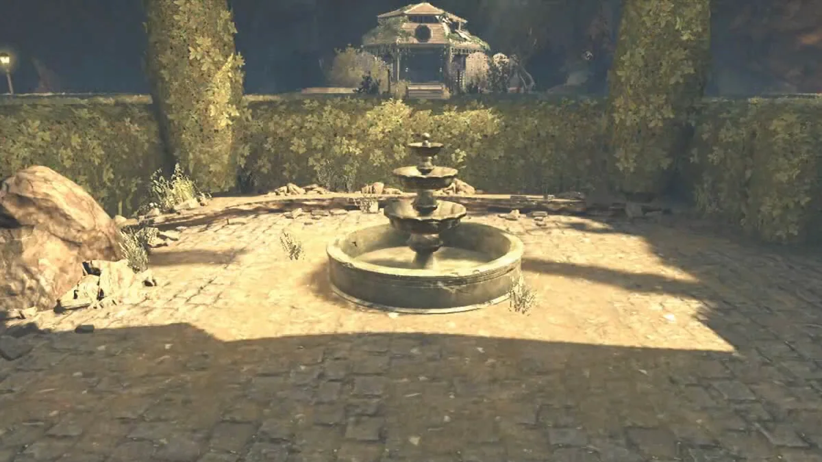 The fountain in the centre of the hedge maze in Buried, Call of Duty Black Ops II Zombies