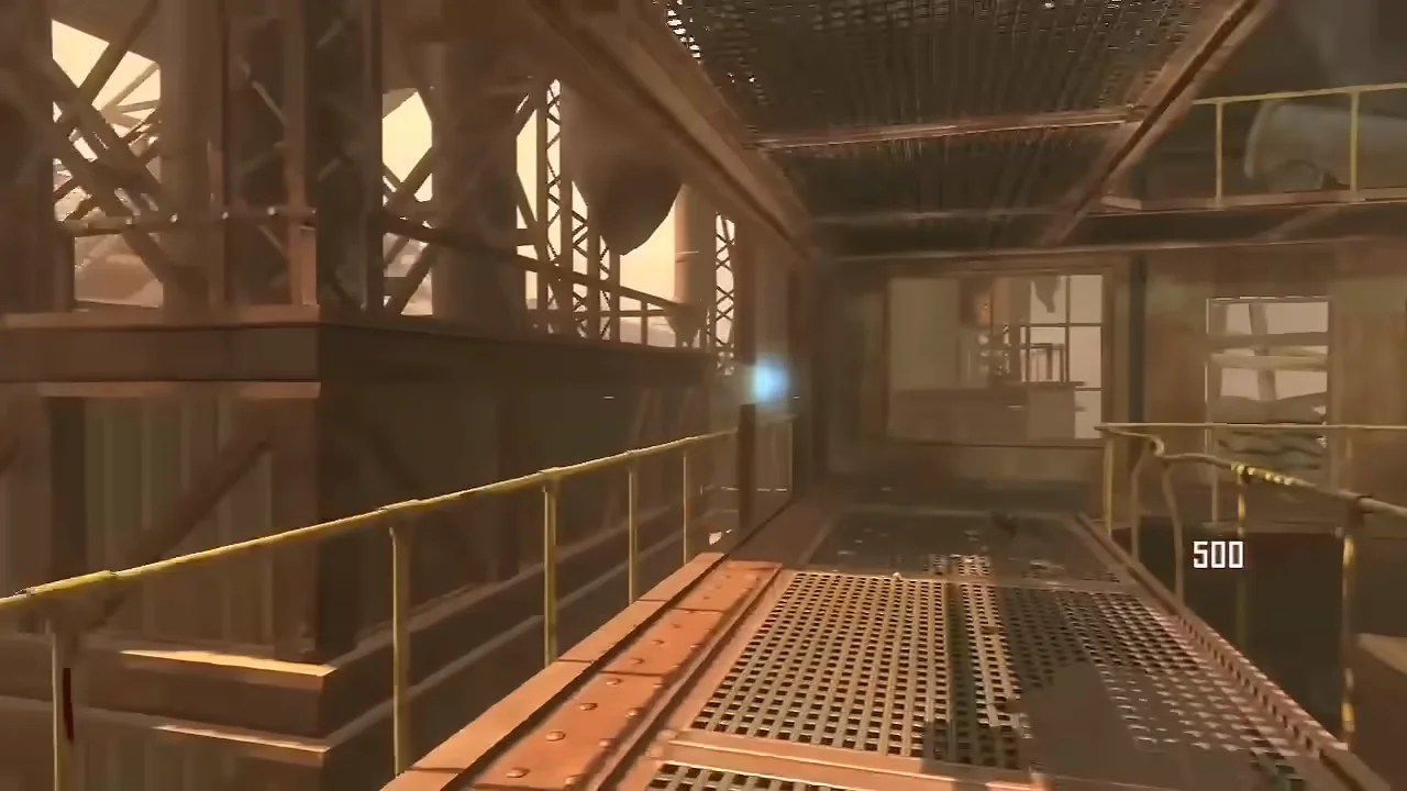 The walkway of Processing, the starting room, with its railing in Buried, Call of Duty Black Ops II Zombies
