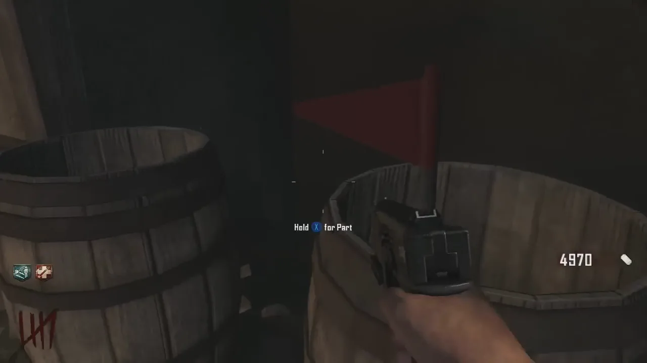 The flag, the Trample Steam part, in a barrel in the General Store, Hold for Part in Buried, Call of Duty Black Ops II Zombies