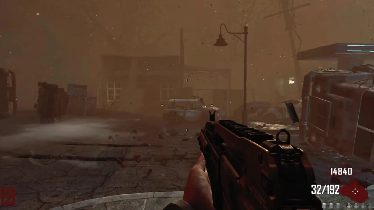 The lot outside the depot fading into the TranZit fog in Bus Depot, Call of Duty Black Ops II Zombies