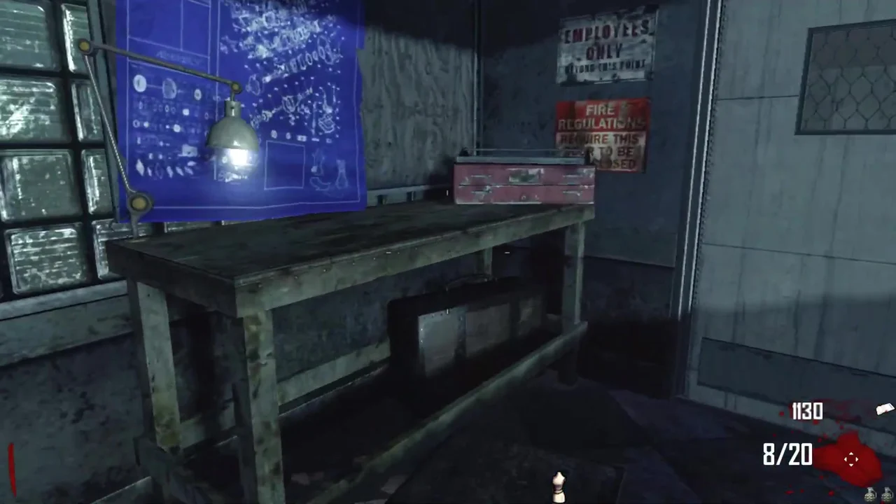 The workbench and Turbine blueprint in the depot hall in TranZit, Call of Duty Black Ops II Zombies