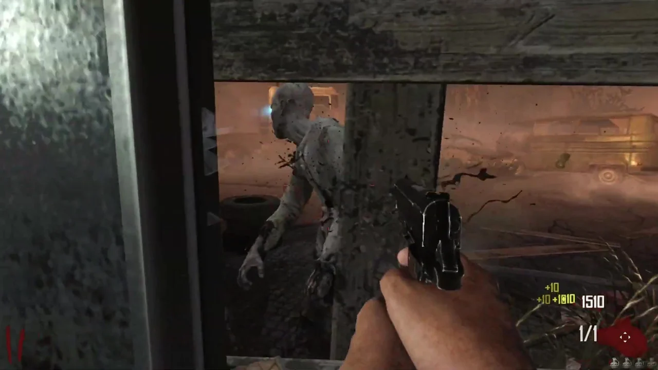 A zombie at a boarded window of the depot hall in Bus Depot, Call of Duty Black Ops II Zombies