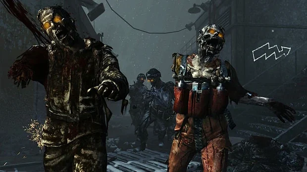 A group of Russian zombies with glowing eyes on the ship, in Call of the Dead, Call of Duty Black Ops Zombies