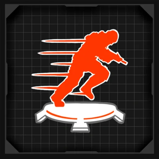 Going Everywhere Fast achievement icon, a figure sprinting off a teleporter pad, Classified, Call of Duty Black Ops 4 Zombies