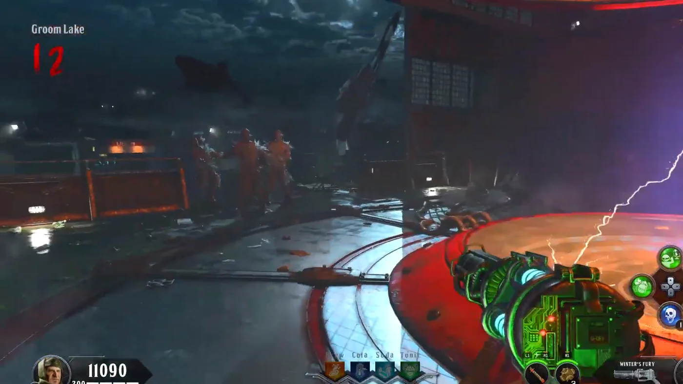 The large round teleporter pad of Groom Lake under the night sky, Classified, Call of Duty Black Ops 4 Zombies