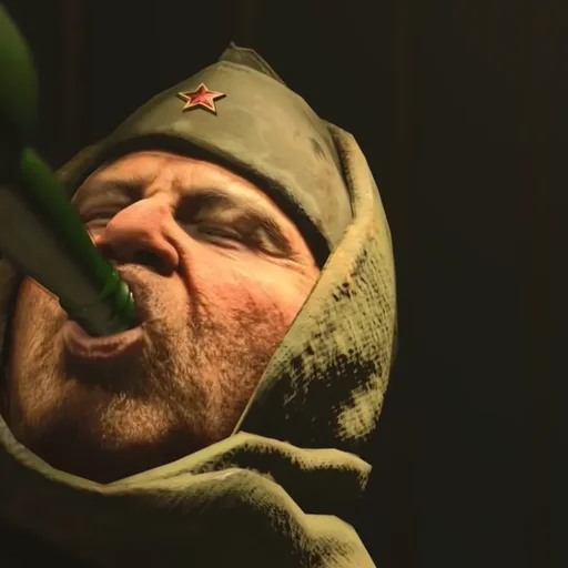 Nikolai Belinski of the Ultimis crew drinking vodka in the ending cinematic, Classified, Call of Duty Black Ops 4 Zombies