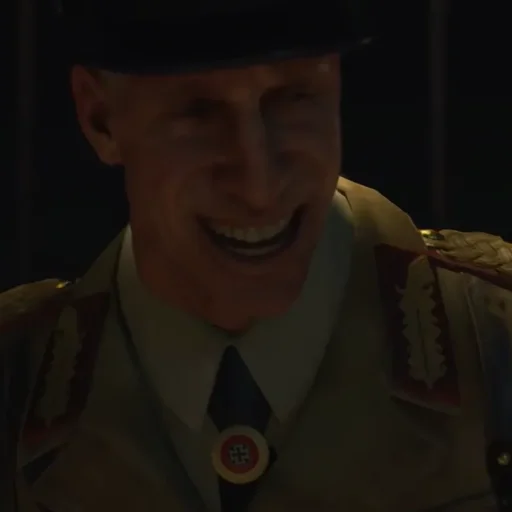Edward Richtofen of the Ultimis crew laughing in his officer cap, ending cinematic, Classified, Call of Duty Black Ops 4 Zombies