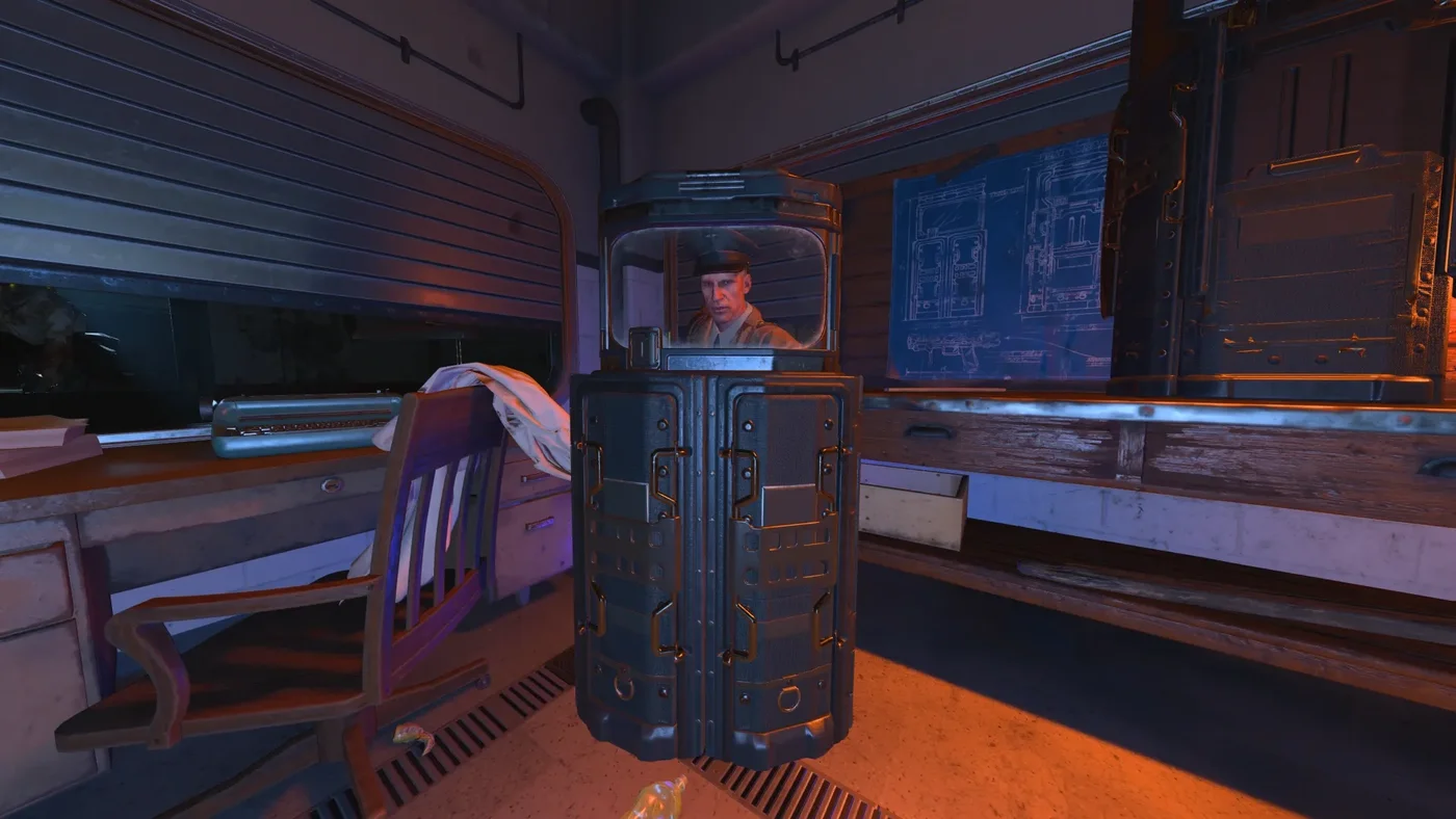 Richtofen holding the Riot Shield, third-person view, Classified, Call of Duty Black Ops 4 Zombies