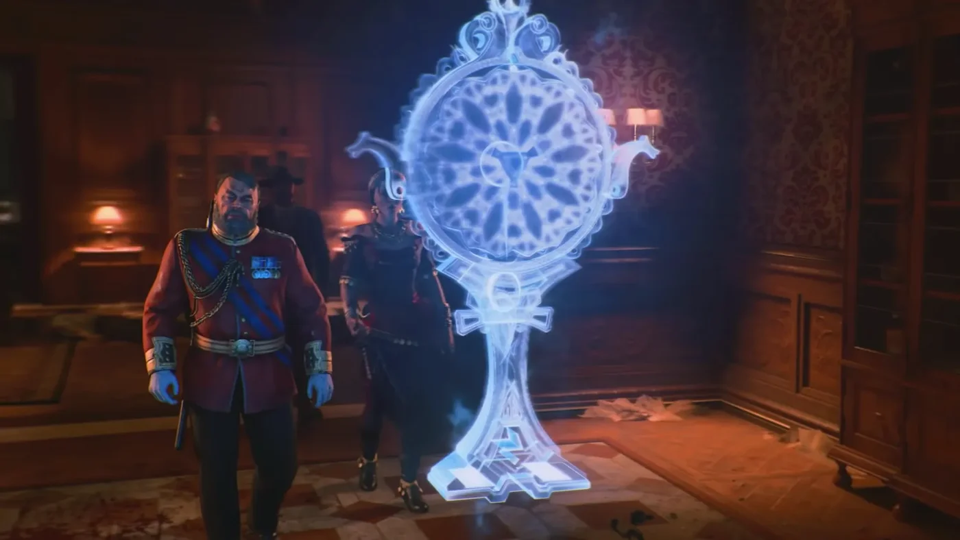 Jonathan Warwick facing the apparition of the Odin Sentinel Artifact, ending cinematic, Dead of the Night, Call of Duty Black Ops 4 Zombies