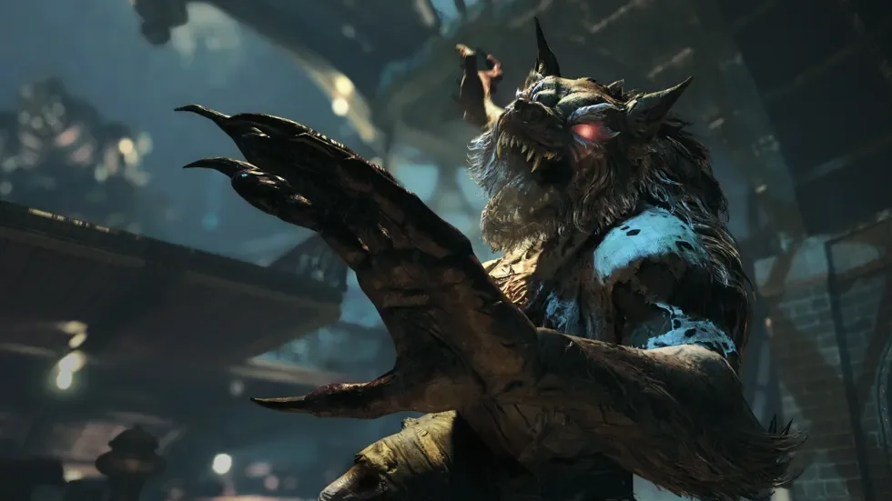 A Werewolf with glowing red eyes raising its claws, Dead of the Night, Call of Duty Black Ops 4 Zombies
