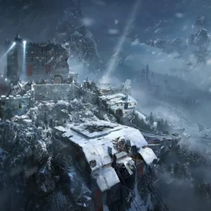 Griffin Castle on its mountain under the snow, Der Eisendrache loading screen, Call of Duty Black Ops III Zombies