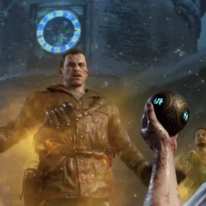 Richtofen holding up the Summoning Key in the ending of My Brother's Keeper, Der Eisendrache, Call of Duty Black Ops III Zombies