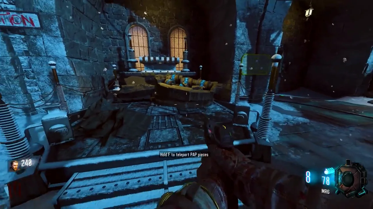 The Pack-a-Punch pieces waiting on the Bastion, ready to be teleported, in Der Eisendrache, Call of Duty Black Ops III Zombies