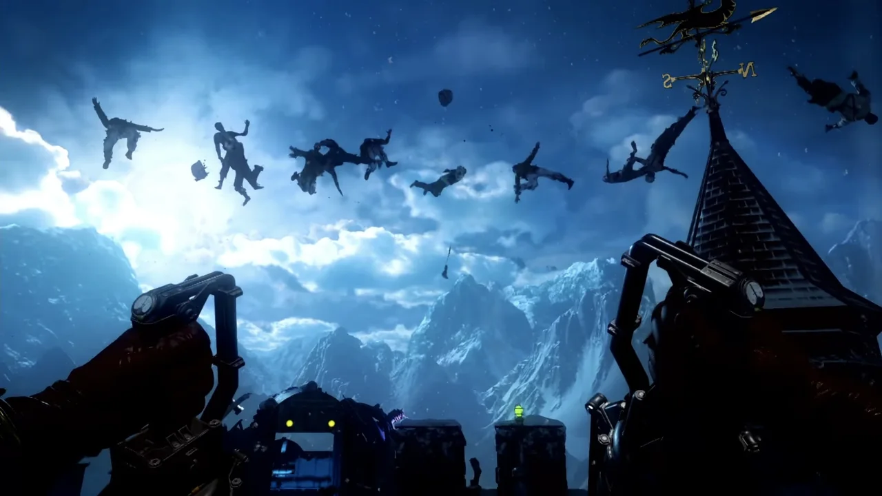 Zombies thrown into the air by a Ragnarok DG-4 slam in Der Eisendrache, Call of Duty Black Ops III Zombies