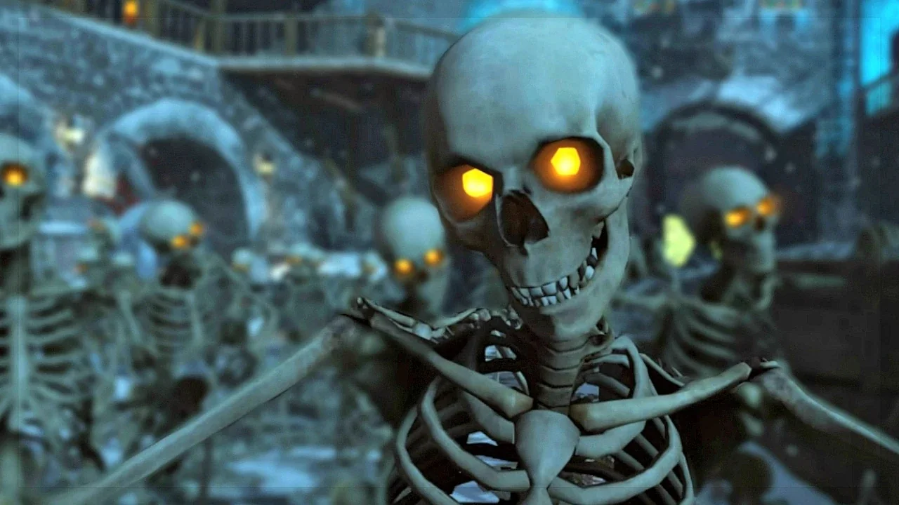 Skeletons with glowing eyes in the castle of Der Eisendrache, Call of Duty Black Ops III Zombies