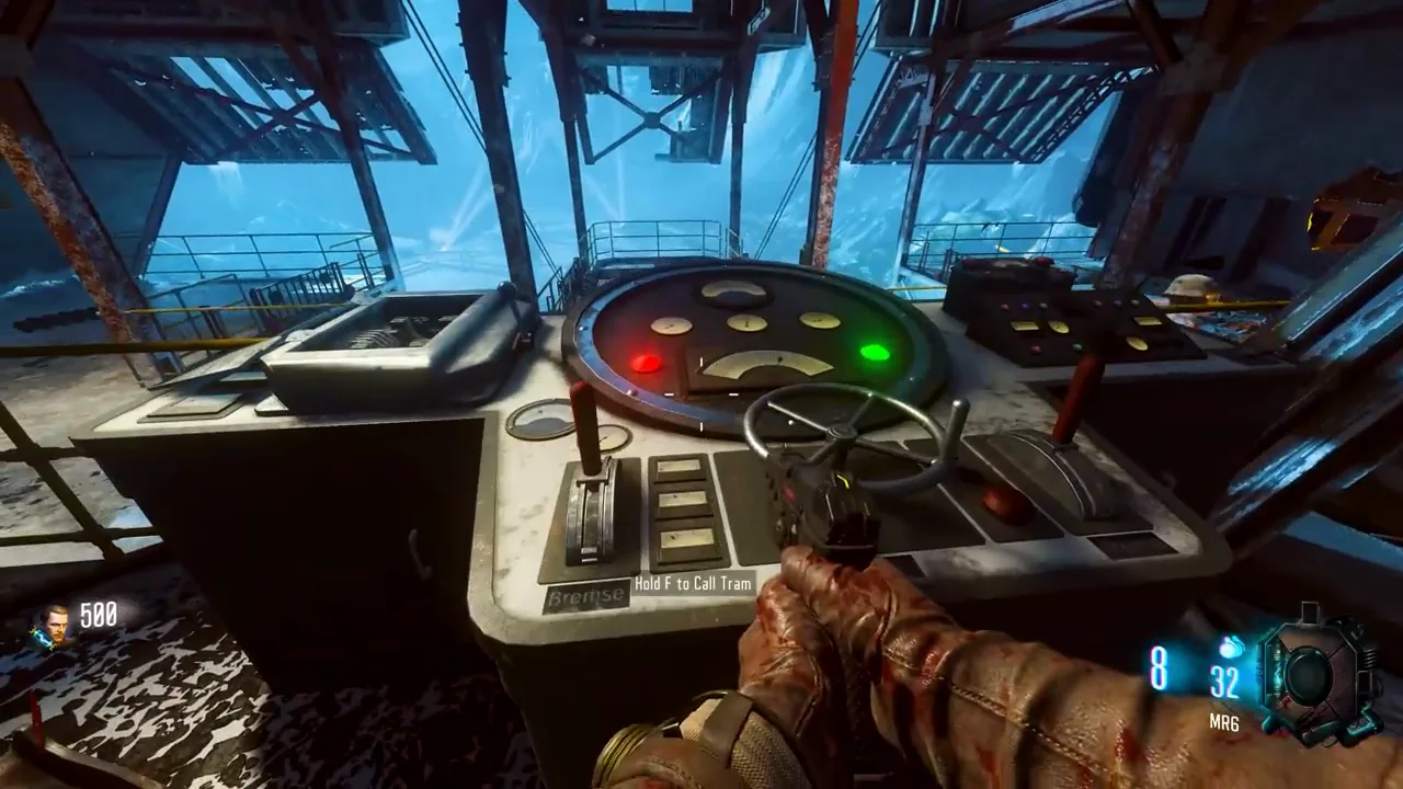 The Tram control panel of the station with its "Call Tram" prompt in Der Eisendrache, Call of Duty Black Ops III Zombies