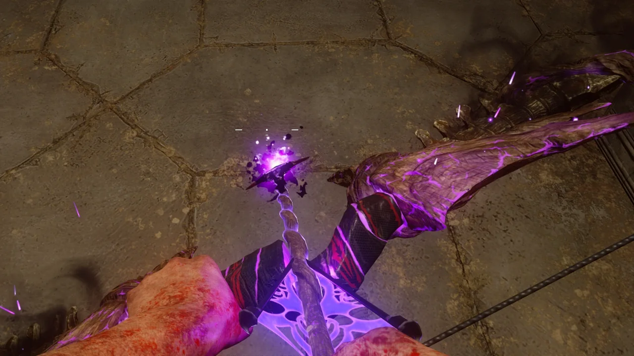 The Void Bow, Kreegakaleet lu Gosata'ahm, with its purple arrow, first-person view in Der Eisendrache, Call of Duty Black Ops III Zombies