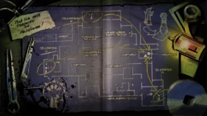 Map of the factory with the teleporters and the mainframe, Der Riese loading screen, Black Ops version, Call of Duty Black Ops Zombies