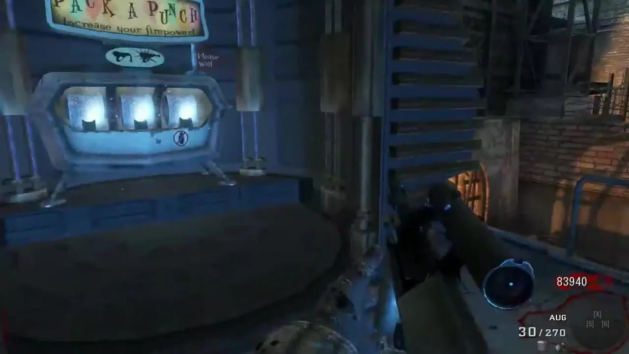 The Pack-a-Punch Machine of Der Riese behind its open shutter, Call of Duty Black Ops Zombies