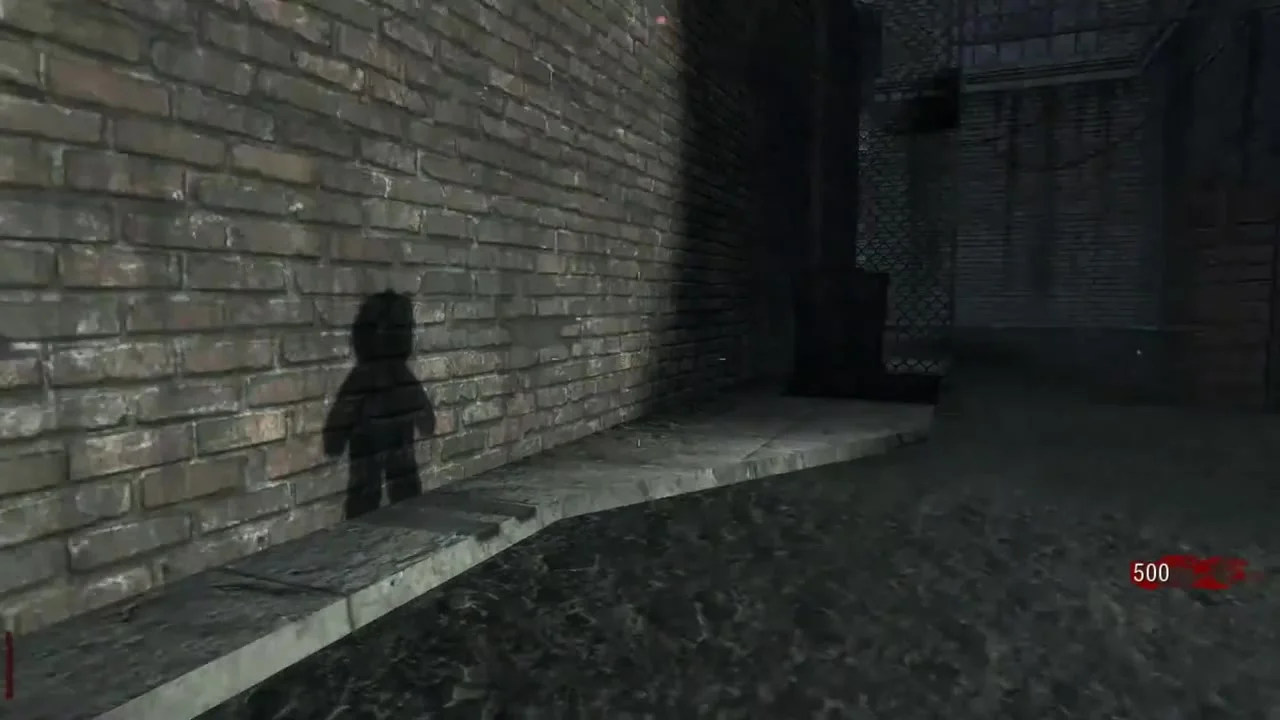 The shadow of a teddy bear on an alley wall in Der Riese, Call of Duty Black Ops Zombies
