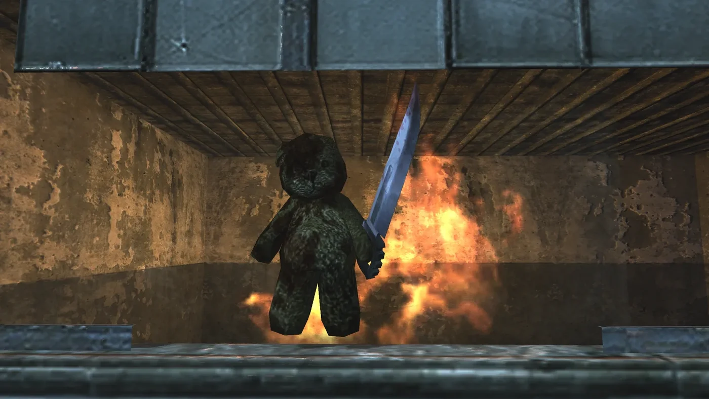 A teddy bear with a Bowie Knife in a high window, Der Riese, Call of Duty World at War Zombies