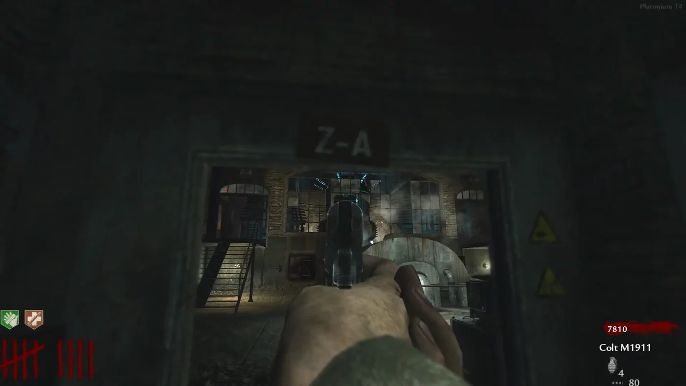 The open Z-A door of the Generator room, with Teleporter A inside, Der Riese, Call of Duty World at War Zombies
