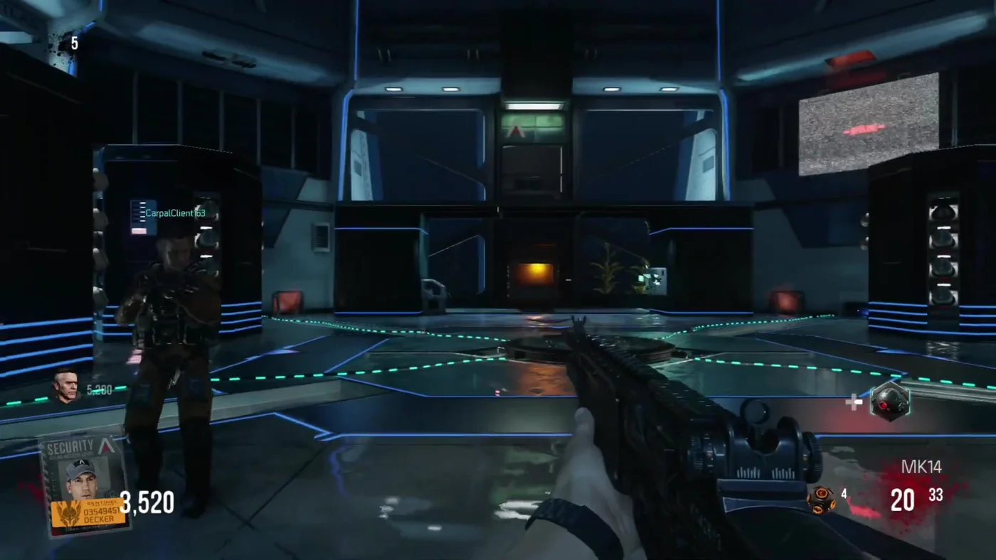 Oz's arena during round 5, with its control rooms behind glass, Descent, Call of Duty Advanced Warfare Zombies