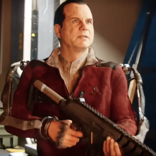 Kahn holding a rifle on the sinking carrier, intro cinematic, Descent, Call of Duty Advanced Warfare Zombies