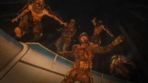 Zombies climbing over a railing at the Trident Retreat, Reunion achievement art, Descent, Call of Duty Advanced Warfare Zombies