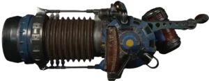 The D.I.E. Machine, a bulky blue weapon with a coiled barrel, render, Die Maschine, Call of Duty Black Ops Cold War Zombies