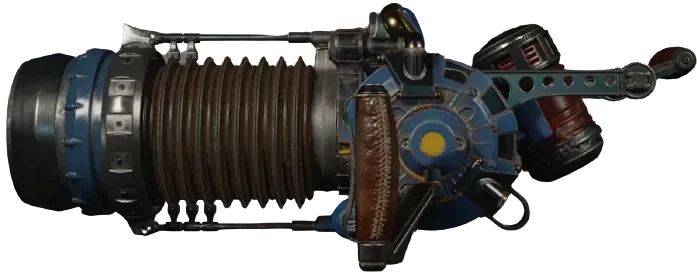 The D.I.E. Machine, a bulky blue weapon with a coiled barrel, render, Die Maschine, Call of Duty Black Ops Cold War Zombies
