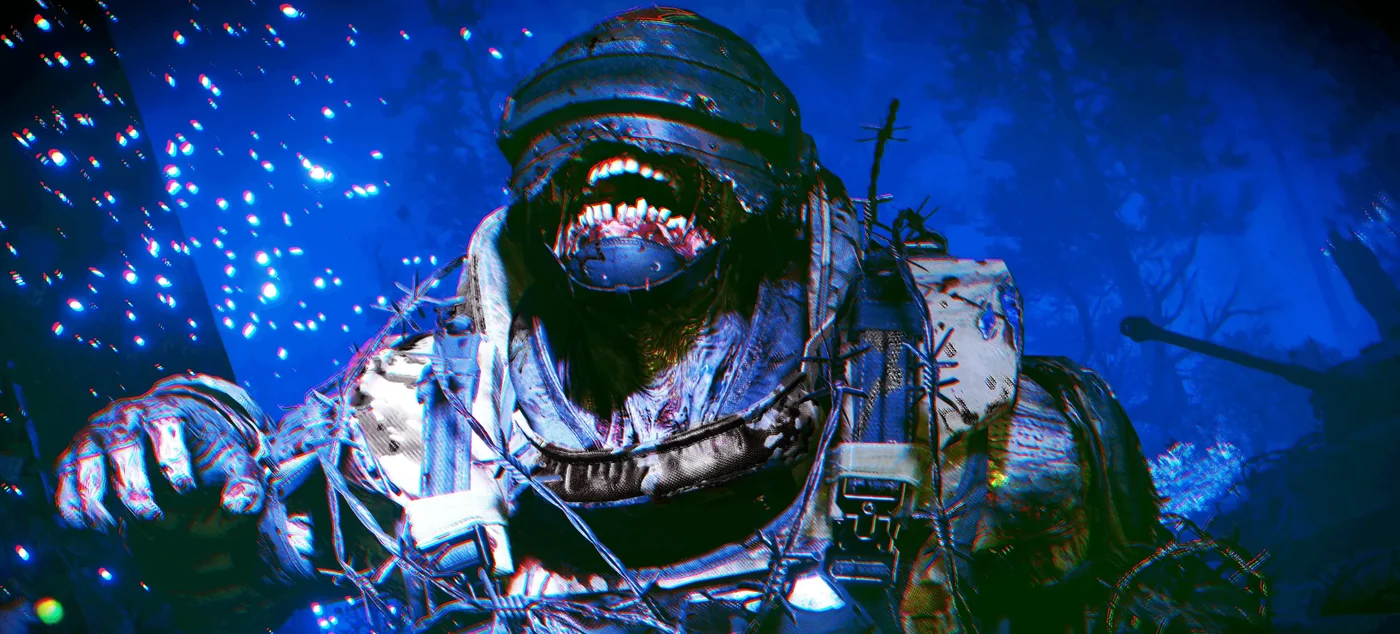 A Heavy Zombie in a dented helmet and armor, roaring, Die Maschine, Call of Duty Black Ops Cold War Zombies